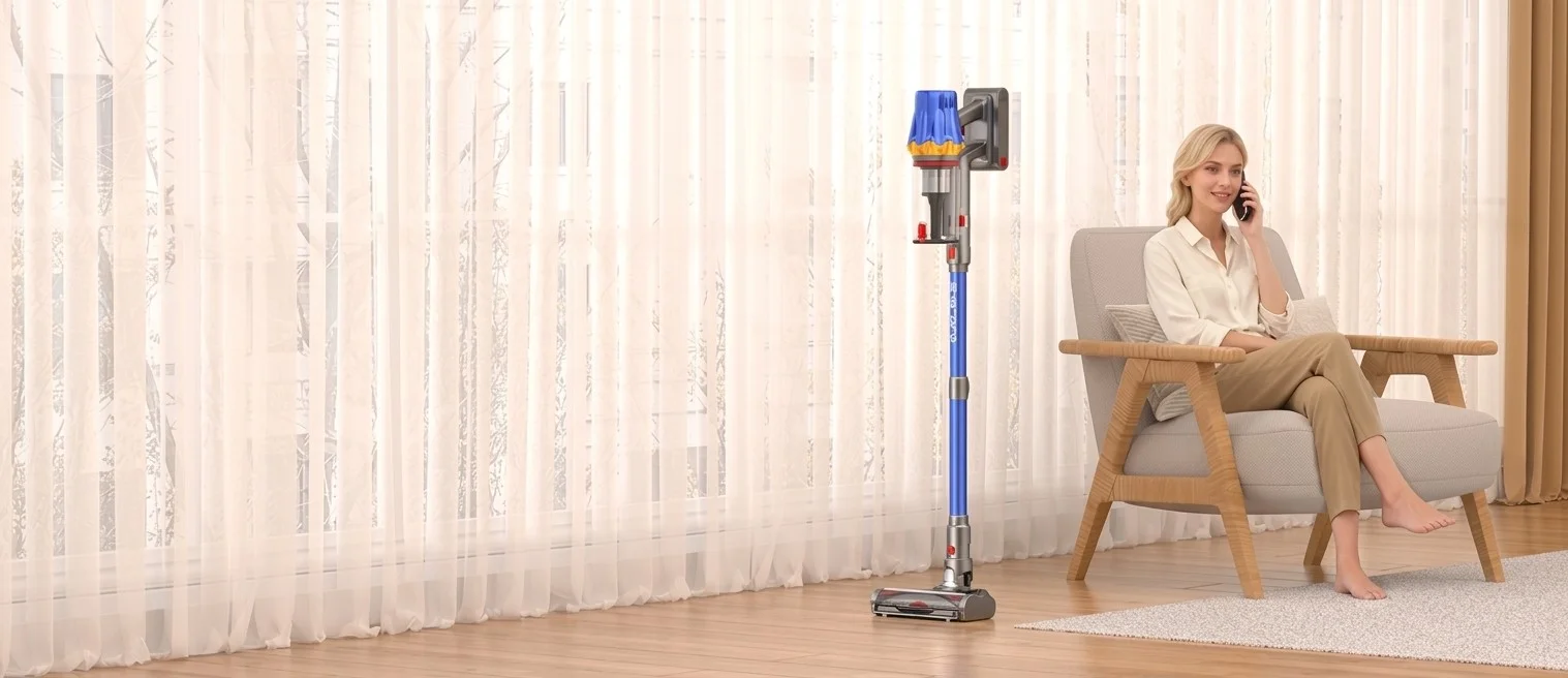 Huhuba H9 cordless vacuum standing in a living room